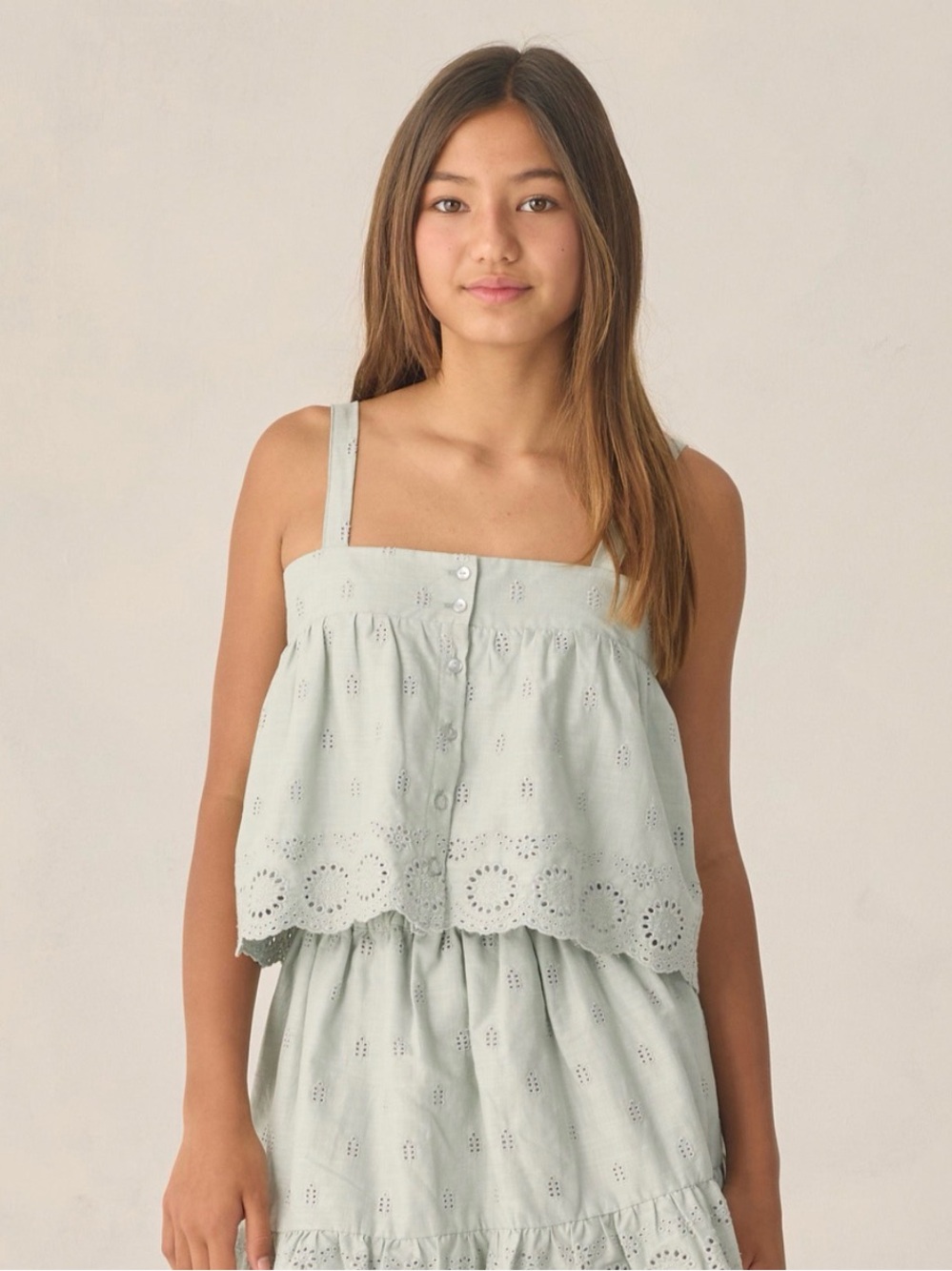 NWOT Rylee + Cru Teen Eyelet Top in Sea foam Green 12
